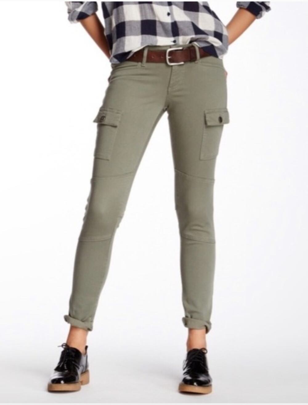DL1961 Angie Skinny Cargo Pants Bragg Olive Green Tapered Stretch Cotton 28 M